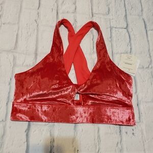 FABLETICS | Women’s Oasis Crushed Velour Twist Sports Bra Strawberry Red Size M